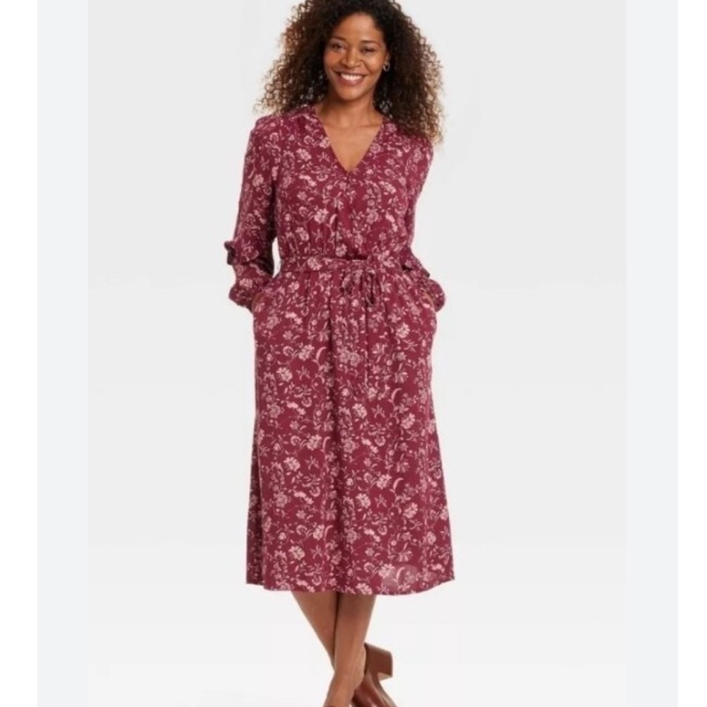 Knox Rose Floral Wrap Maxi dress size large with pockets NWT elastic waist